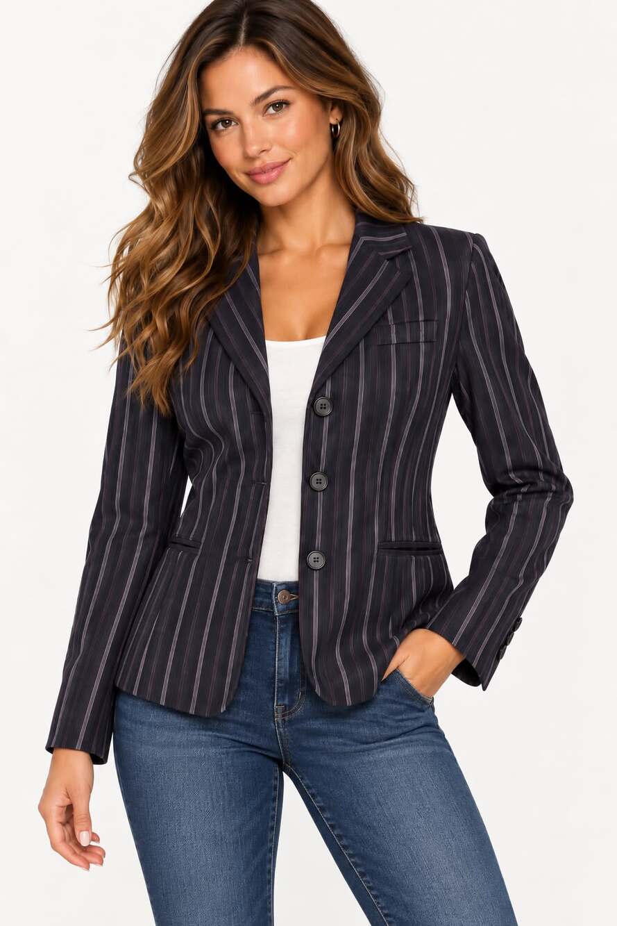 The Limited Women's 4 Navy Pink Pinstripe Blazer Y2K Office Siren Tailored
